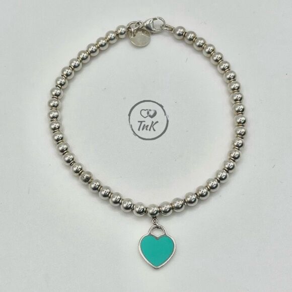 Tiffany & Co. Sterling Silver Return To Blue Enamel Heart Tag Bracelet 6.8” - Picture 9 of 14